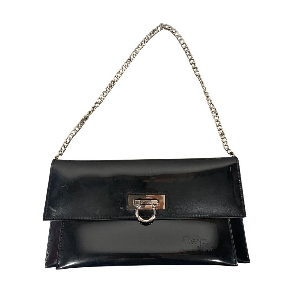 Beijo Black Glossy envelope clutch day to night Chain Shoulder Bag neutral
